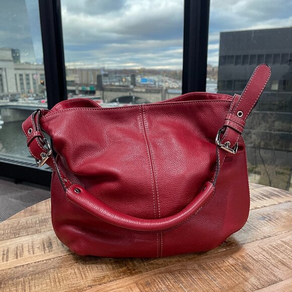 Tignanello Brick Red Leather Boho Purse | Shoulder Bag | Bohemian Satchel - Picture 2 of 11